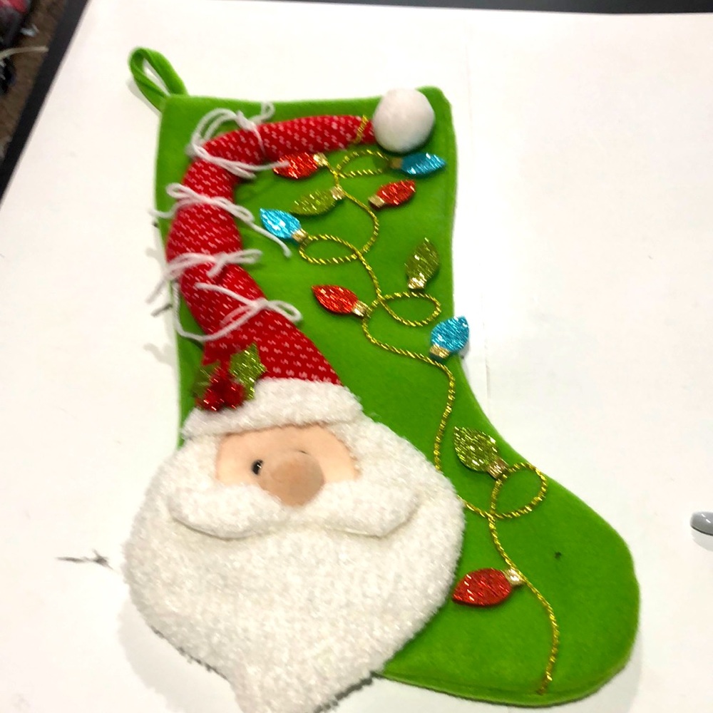 Santa and sparkle Christmas lights 3D green stocking